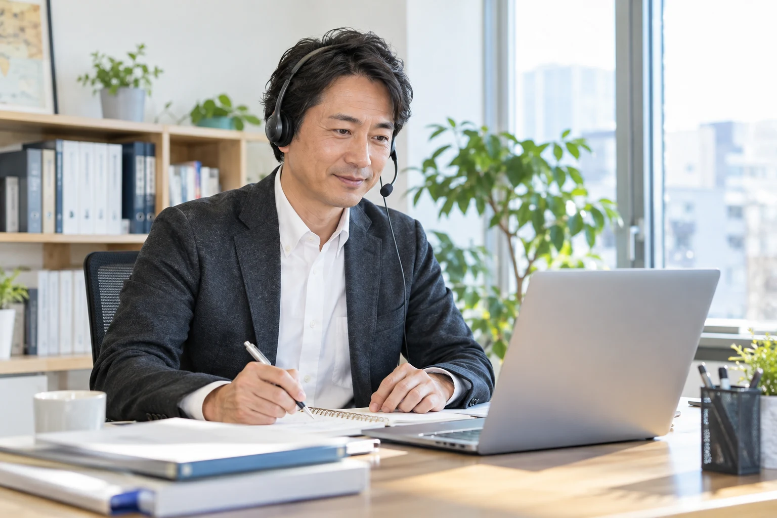 一人の支援担当者が、オンラインで相談を受けながら内容を整理する様子